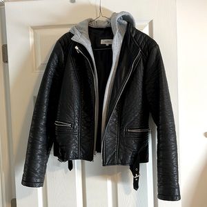 Faux Leather Hooded Jacket
